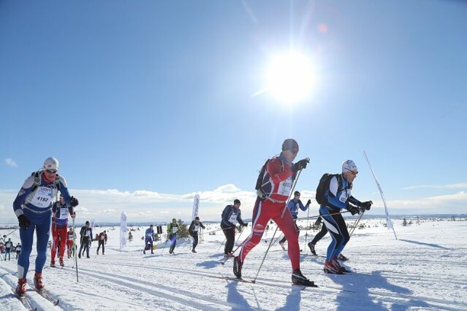 Fantastiske forhold over Raudfjellet lørdag med svak vind og strålende sol fra en skyfri himmel. (Foto: Birken/Geir Olsen) Fantastiske forhold over Raudfjellet lørdag med svak vind og strålende sol fra en skyfri himmel. (Foto: Birken/Geir Olsen)