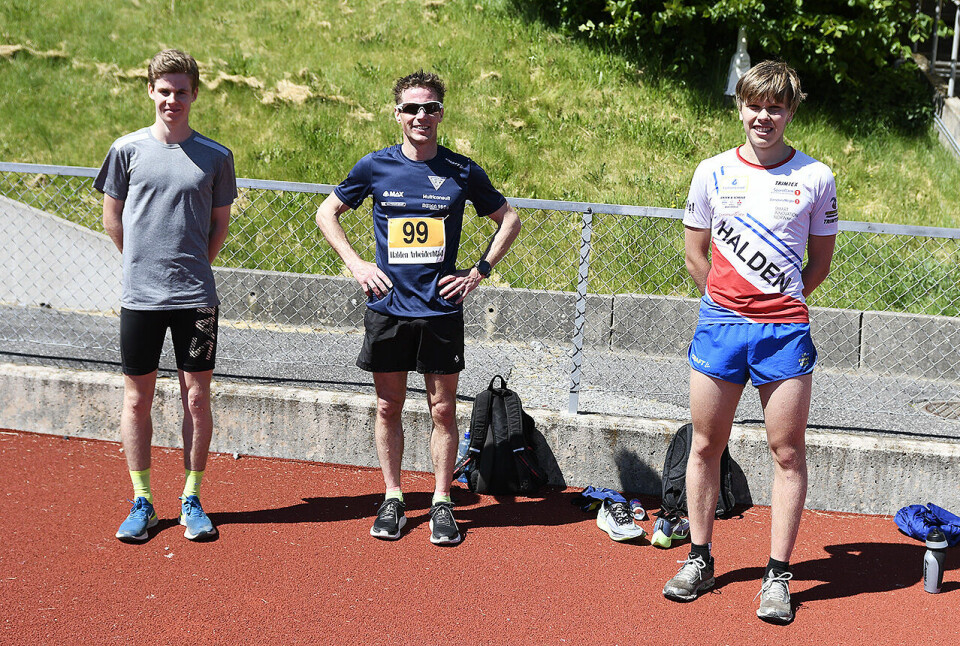 Trym Tønnesen, Alf Georg Joranger og Niels Christian Hellerud fikk testet vårformen på en 3000 m på Halden Stadion. (Alle foto: Bjørn Johannessen) Trym Tønnesen, Alf Georg Joranger og Niels Christian Hellerud fikk testet vårformen på en 3000 m på Halden Stadion. (Alle foto: Bjørn Johannessen)