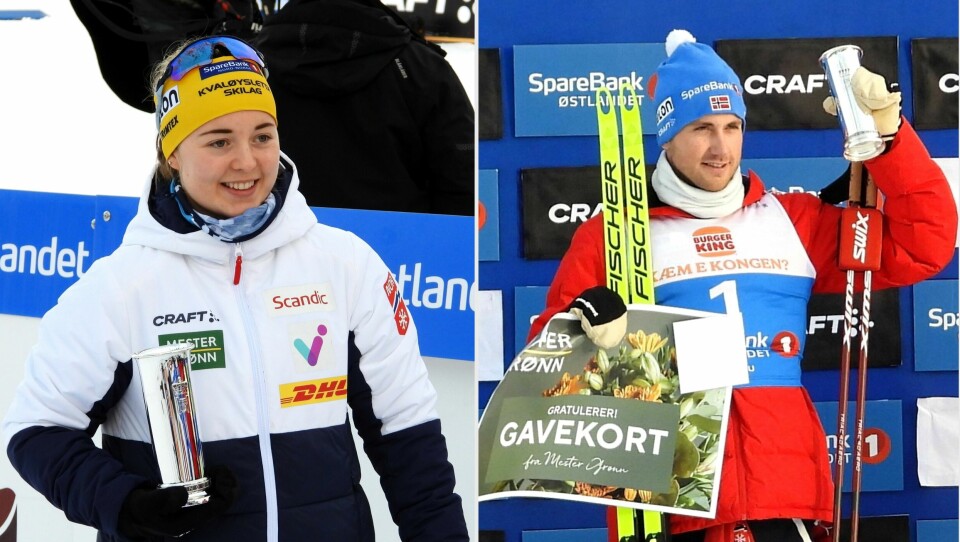 Vilde Nilsen og Even Northug med kongepokalene på Gåsbu torsdag. (Foto: Stein Arne Negård) Vilde Nilsen og Even Northug med kongepokalene på Gåsbu torsdag. (Foto: Stein Arne Negård)