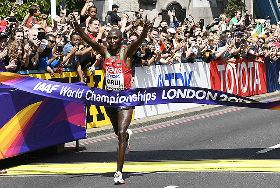 Geoffrey Kirui viste fram talentet sitt da han vant Boston Marathon i vår. Nå knuste han enda sterkere konkurrenter i VM. (Foto: Bjørn Johannessen) Geoffrey Kirui viste fram talentet sitt da han vant Boston Marathon i vår. Nå knuste han enda sterkere konkurrenter i VM. (Foto: Bjørn Johannessen)