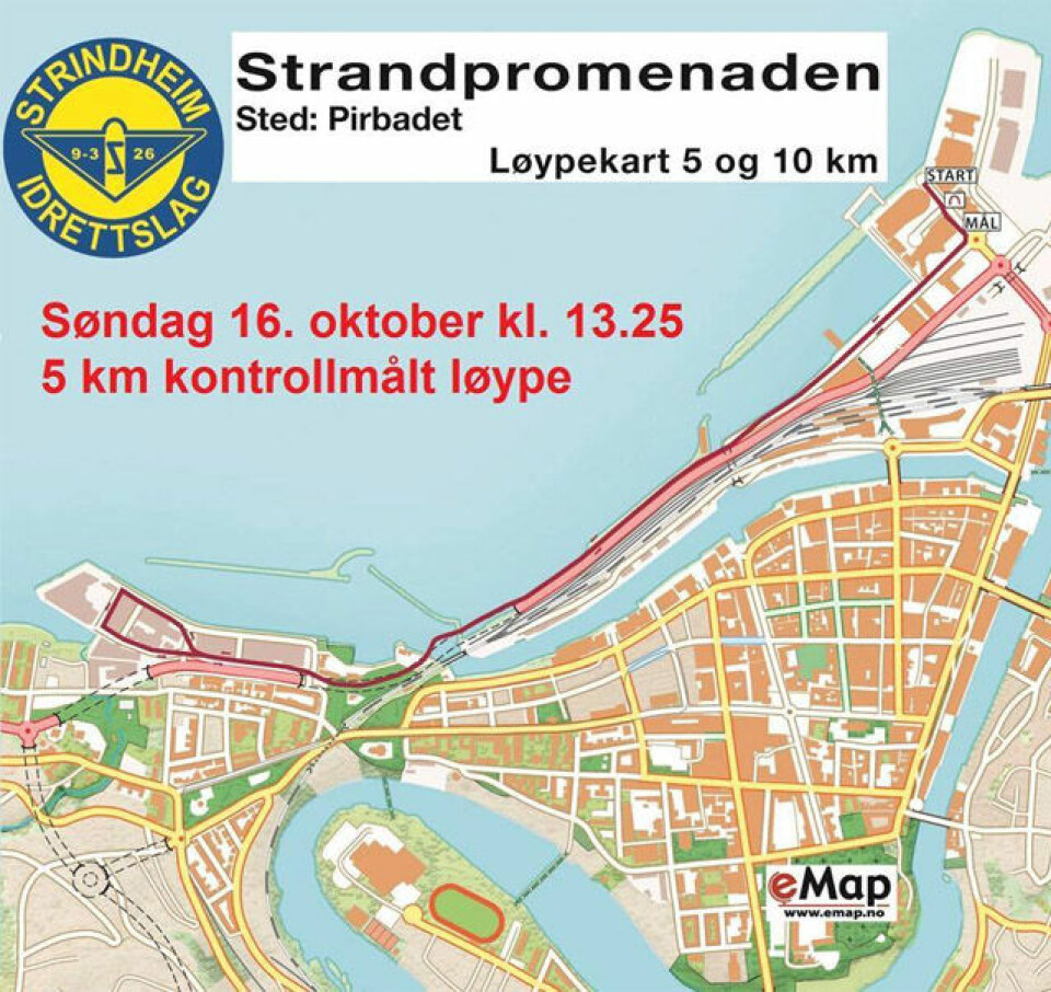 Sterke 5 km-tider i Strandpromenaden i Trondheim Strandpromenaden_kart.jpg