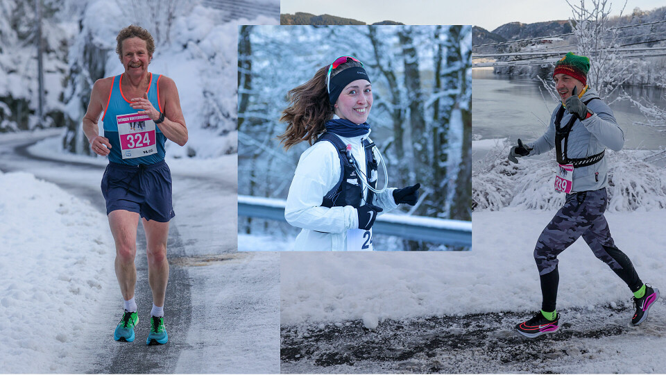 Odd Gunnar Tveit (til venstre) er påmeldt til Bergen Vintermaraton, og løpsantrekket hans er shorts og singlet, punktum. Bilder fra løpet i 2023. (Foto: Arne Dag Myking) Odd Gunnar Tveit (til venstre) er påmeldt til Bergen Vintermaraton, og løpsantrekket hans er shorts og singlet, punktum. Bilder fra løpet i 2023. (Foto: Arne Dag Myking)