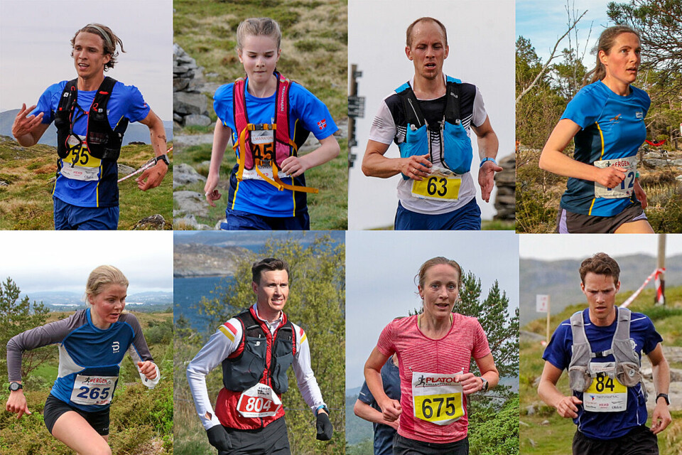 Noen av favorittene i årets Bergen Fjellmaraton: Anders Sommer, Selma Eldevik, Lorentz Erland Linde, Charlotte Watson, Hilde Fenne, Espen Kristiansen, Sara-Rebekka Færø Linde og Espen Roll Karlsen. (Foto og montasje: Arne Dag Myking) Noen av favorittene i årets Bergen Fjellmaraton: Anders Sommer, Selma Eldevik, Lorentz Erland Linde, Charlotte Watson, Hilde Fenne, Espen Kristiansen, Sara-Rebekka Færø Linde og Espen Roll Karlsen. (Foto og montasje: Arne Dag Myking)