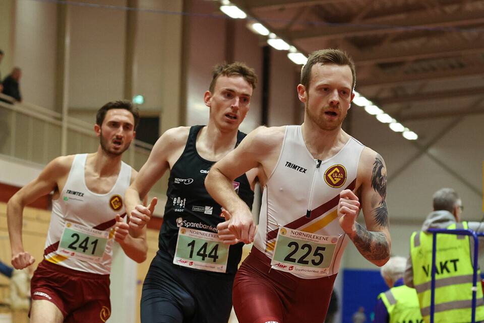 Tore Akerlie, Marius Vedvik og Bjørnar Sandnes Lillefosse samarbeidet i teten av 3000 meter. (Alle foto: Arne Dag Myking) Bjørnar Sandnes Lillefosse