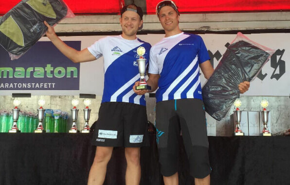 Splitkon vinner parmaraton med fra venstre: Per Kristian Nygård og Christian Bache i laget Splitkon løp parmaraton på 2.39.34 . Kun åttemannslaget Furumo Runners løp raskere med 2.26.09 Foto: Arrangørens Instagramside Splitkon vinner parmaraton med fra venstre: Per Kristian Nygård og Christian Bache i laget Splitkon løp parmaraton på 2.39.34 . Kun åttemannslaget Furumo Runners løp raskere med 2.26.09 Foto: Arrangørens Instagramside