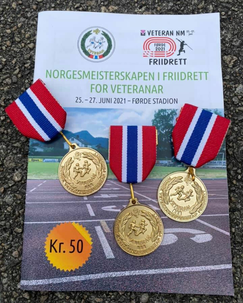 Fem mann tok tre gull på tre dager i veteran-NM Veteran-NM-medaljer.jpg