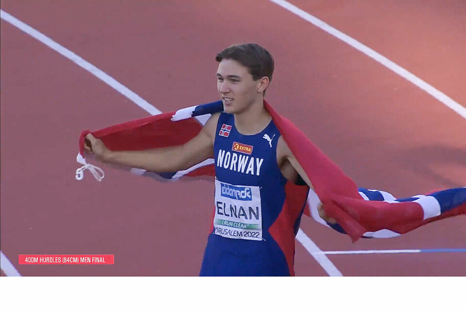 Bastian Elnan Aurstad kan juble over EM-gull. (Foto: European Athletics streaming). Bastian Elnan Aurstad kan juble over EM-gull. (Foto: European Athletics streaming).