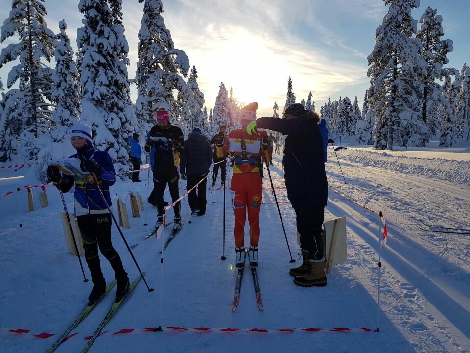 Anna Ulvensøen og Henrik Fredriksen Aas vant mellomdistansen i ski-o-NM Klare til start.jpg