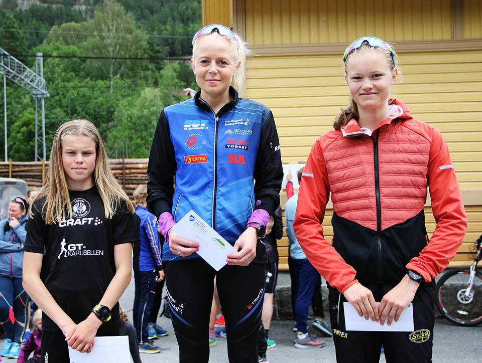Heidi Hestmark Smalås (midten) vant foran Malin Hoelsveen (til venstre) og Maria Hartz Melling. (Foto: Runar Gilberg) Heidi Hestmark Smalås (midten) vant foran Malin Hoelsveen (til venstre) og Maria Hartz Melling. (Foto: Runar Gilberg)