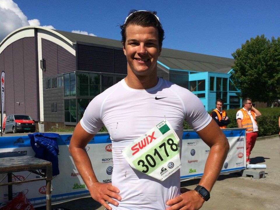 En fornøyd Rune Malo Ødegård etter å ha kommet først i mål på det første Birken fjellmaraton (foto: Elise Hole) En fornøyd Rune Malo Ødegård etter å ha kommet først i mål på det første Birken fjellmaraton (foto: Elise Hole)