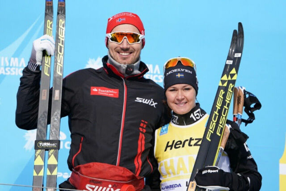 Andreas Nygaard, Team Santander og Britta Johansson Norgren, Lager 157 Ski Team vant sesongens andre renn i Ski Classics. Foto: Magnus Östh Andreas Nygaard, Team Santander og Britta Johansson Norgren, Lager 157 Ski Team vant sesongens andre renn i Ski Classics. Foto: Magnus Östh