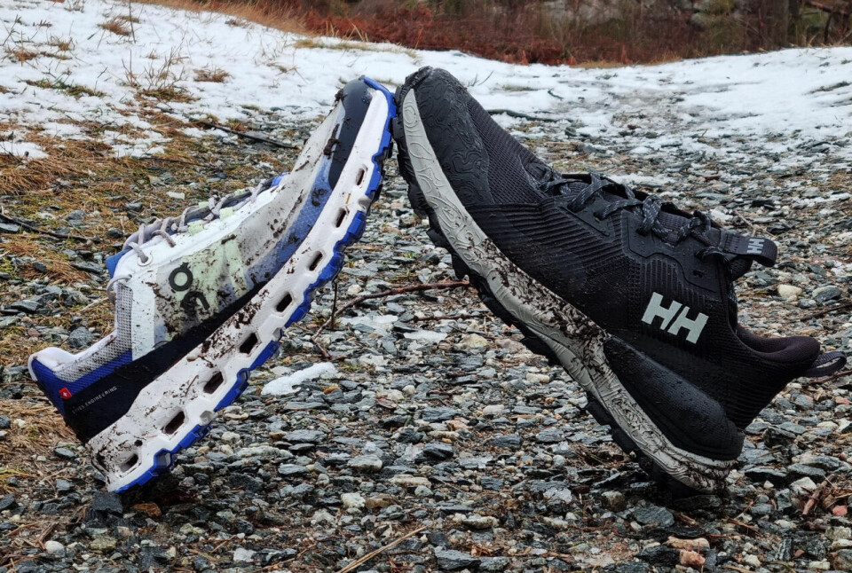 On Cloudvista og Helly Hansen Hawk Stapro TR. To terrengsko med temmelig ulike egenskaper. (Alle foto: Bjørn Johannessen) On Cloudvista og Helly Hansen Hawk Stapro TR. To terrengsko med temmelig ulike egenskaper. (Alle foto: Bjørn Johannessen)