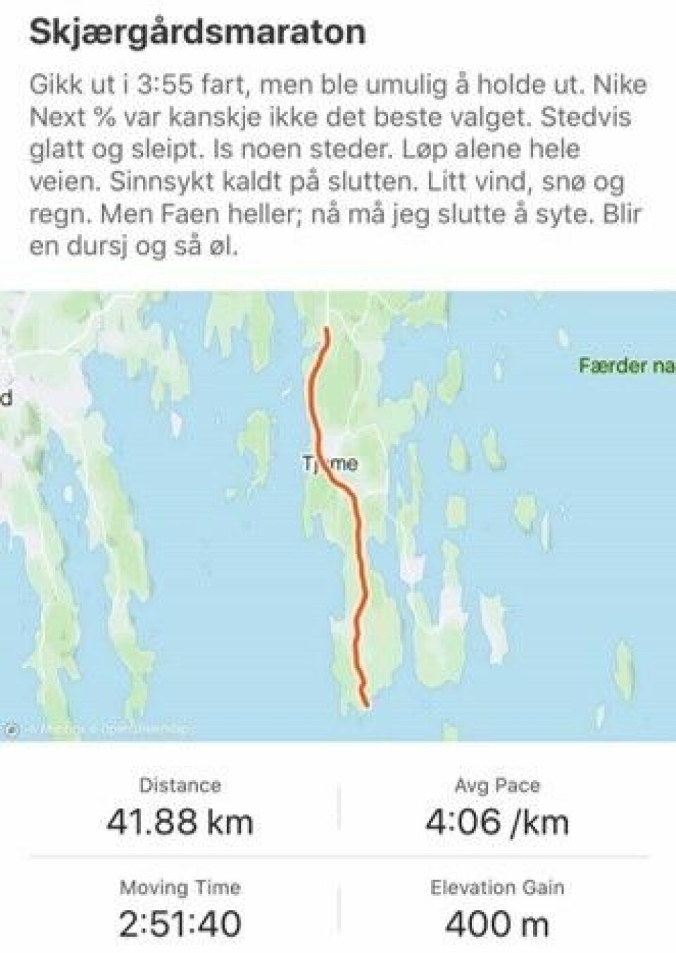 Vintersurt vær da Skjærgårdsmaraton ble arrangert for første gang Simens_GPS_og_notat.jpg