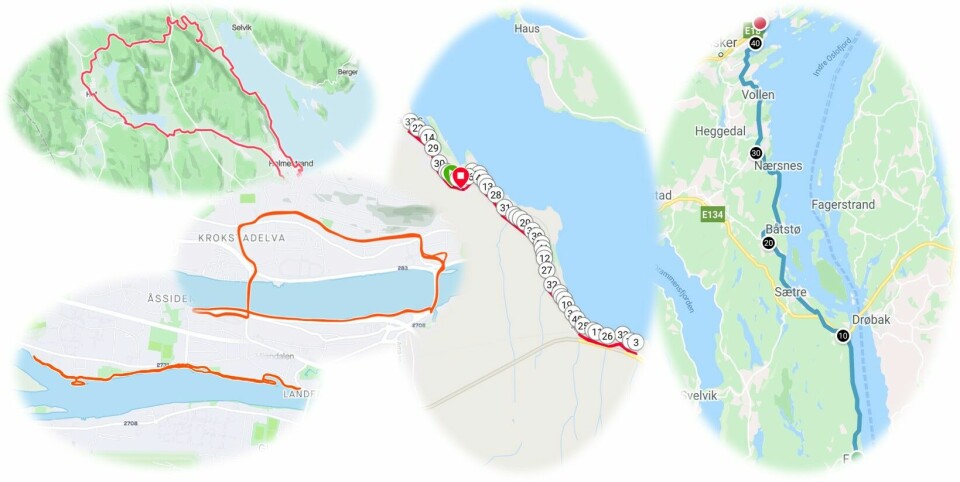 Kreative deltagere i Kondis virtuelle maraton- og ultraløp Løype-montasje