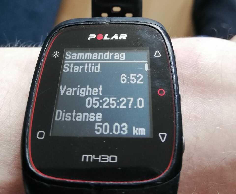 15 deltok på Kondis virtuelle maraton- og ultraløp siste uken i mars Kjell_Vidar_Opdal_klokka (1280x1056).jpg
