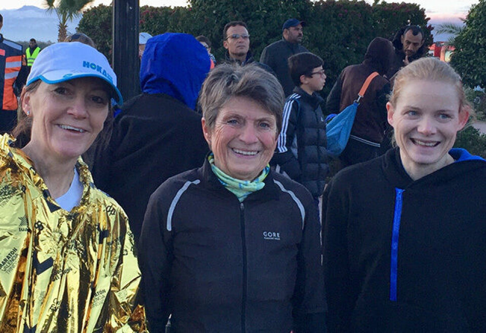Oddny Ringheim, Vera Nystad og Tone Raaen løp den lengste distansen i Marrakech Marathon. (Foto: privat) Oddny Ringheim, Vera Nystad og Tone Raaen løp den lengste distansen i Marrakech Marathon. (Foto: privat)