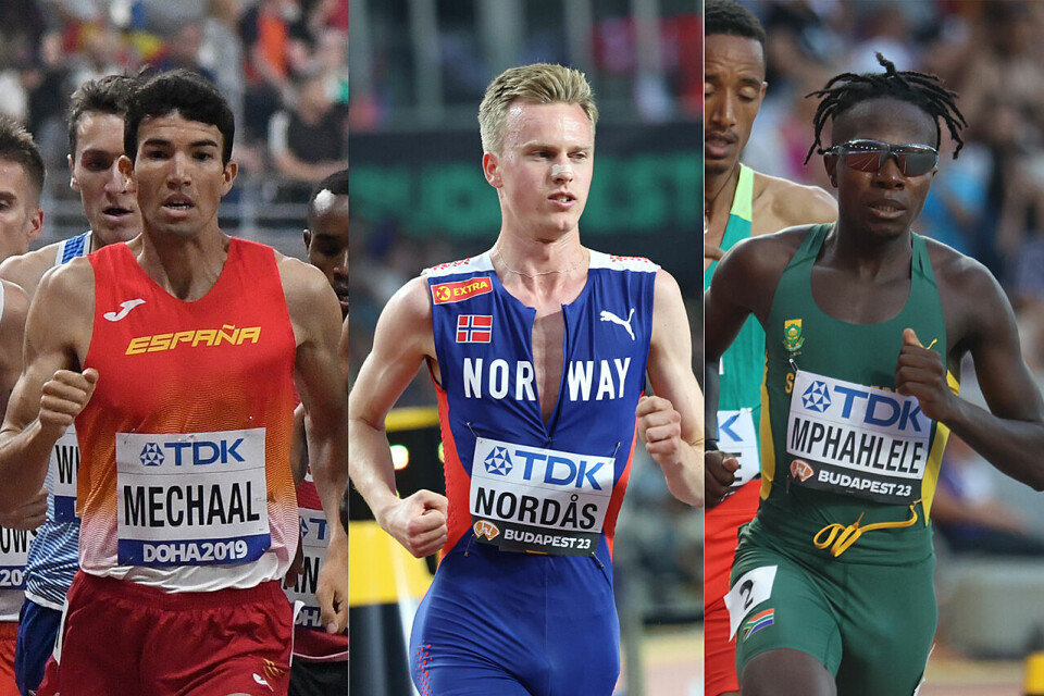 Adel Mechaal, Narve Gilje Nordås og Ryan Mphahlele skal kjempe om en plass i VM-finalen på 1500 meter. (Foto: Bjørn Johannessen/Arne Dag Myking) Adel Mechaal, Narve Gilje Nordås, Ryan Mphahlele.