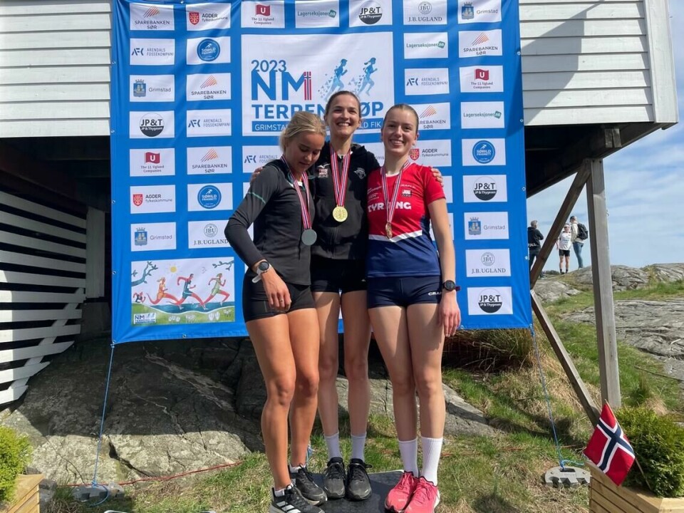 Løpe- og publikumsvennlig når NM terreng går på Bjerkebanen 20. og 21. april Medaljører i kvinner senior i NM terrengløp kort løype (fra venstre): Malin Edland, Sigrid Jervell Våg og Sigrid Alvik. (Foto: Finn Kollstad)