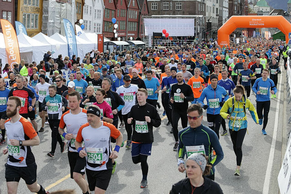 Start halvmaraton i Bergen City Maraton i 2016. Foto: Kjell Vigestad Start halvmaraton i Bergen City Maraton i 2016. Foto: Kjell Vigestad