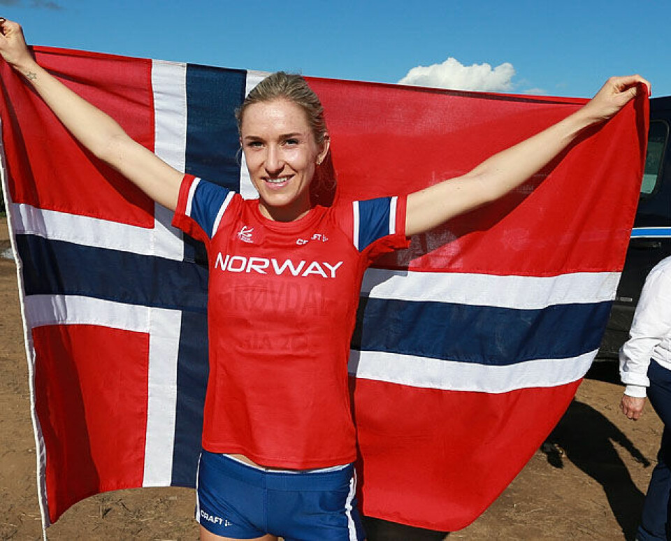 Karoline kunne stolt vise frem det norske flagget som beste europeiske løper i dag Karoline kunne stolt vise frem det norske flagget som beste europeiske løper i dag
