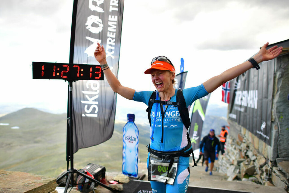 Trippel norsk i XTRI ekstremtriatlon-VM Lucy Gossage of Great Britain finishes first and wins the Xtri World Tour during the Isklar Norseman Xtreme Triathlon on August, 03, 2019 in Eidfjord, Norway. 250 athletes participate in the Isklar Norseman Xtreme Triathlon 2019 which includes 3.8 kilomet