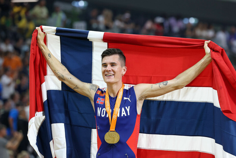Jakob Ingebrigtsen og Karoline Bjerkeli Grøvdal vant Kondis' gullsko også for 2023 Jakob Ingebrigtsen VM-gull 5000 m Budapest foto Arne Dag Myking.jpg