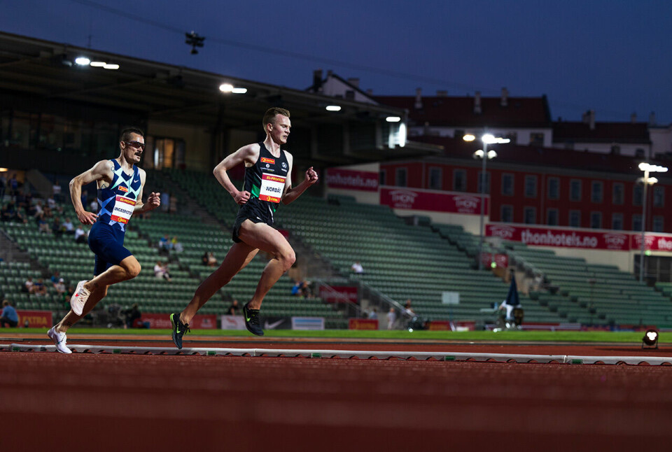 Narve Gilje Nordås og Henrik Ingebrigtsen i parløp på 5000 m. (Foto: Samuel Hafsahl) Narve Gilje Nordås og Henrik Ingebrigtsen i parløp på 5000 m. (Foto: Samuel Hafsahl)