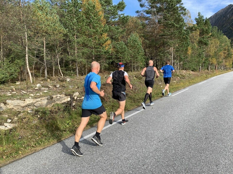 Flott vær og rask løype møtte løperne i Romsdal 5/10/halv, her fire mann fra halvmaratonfeltet. (Foto: Halgeir Dahle) Flott vær og rask løype møtte løperne i Romsdal 5/10/halv, her fire mann fra halvmaratonfeltet. (Foto: Halgeir Dahle)