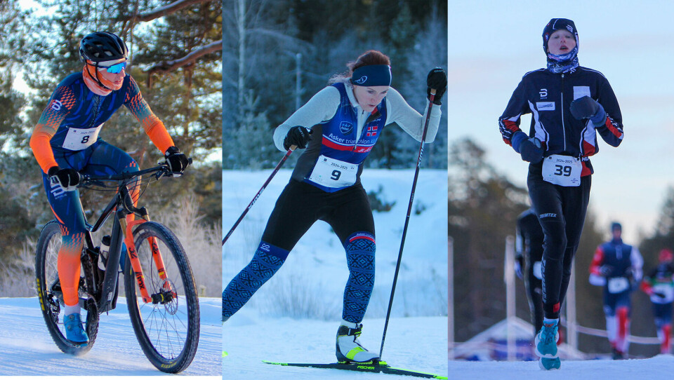 Vintertriatlon er sykling, langrenn og løping i samme pakken. Hans Christian Tungesvik, Mari Brøndbo Dahl og Håvar Sandqvist Bjorli i aksjon i norgescupen på Heistadmoen. (Alle foto: Erik Marki Bjorli) Vintertriatlon er sykling, langrenn og løping i samme pakken. Hans Christian Tungesvik, Mari Brøndbo Dahl og Håvar Sandqvist Bjorli i aksjon i norgescupen på Heistadmoen. (Alle foto: Erik Marki Bjorli)