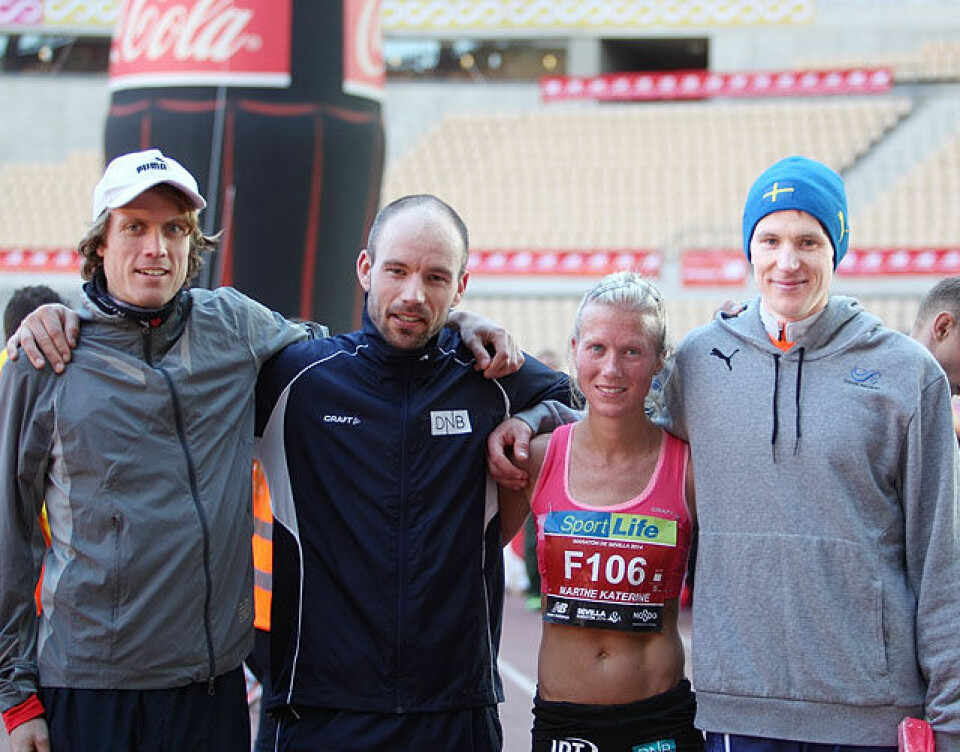 Marthe Katrine Myhre satte pers og ble nr. 3 i Sevilla Marathon Norsk_svensk_fv_Uhrbom_Strupstad_Myhre_Lerdahhl_A20G1474.jpg