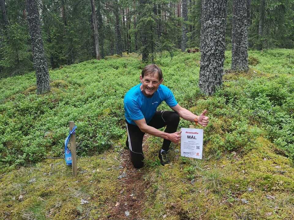 Kondis' Rolf Bakken er vel i mål med fem varierte skogsløp i Elverum. (Foto: Jan Erik Bakken) Kondis' Rolf Bakken er vel i mål med fem varierte skogsløp i Elverum. (Foto: Jan Erik Bakken)