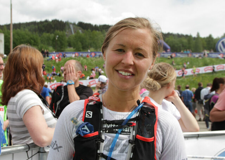 Marte Pedersen i mål til seier og løyperekord (foto: Finn Olsen). Marte Pedersen i mål til seier og løyperekord (foto: Finn Olsen).