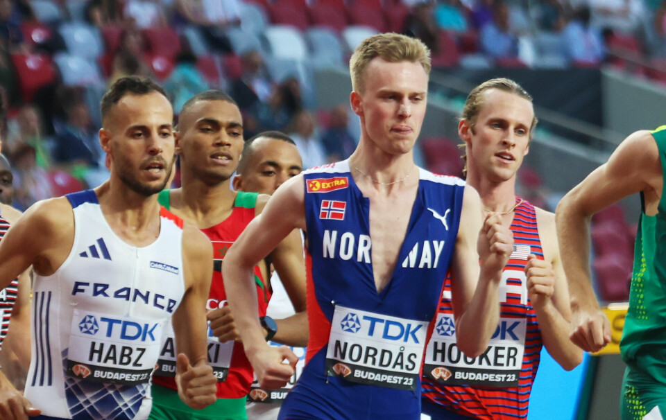 Både Narve Gilje Nordås og Cole Hocker har som mål å klare VM-kravet på 5000 m. Her ser vi dem under 1500 m-forsøket i VM i Budapest. (Foto: Arne Dag Myking) Både Narve Gilje Nordås og Cole Hocker har som mål å klare VM-kravet på 5000 m. Her ser vi dem under 1500 m-forsøket i VM i Budapest. (Foto: Arne Dag Myking)