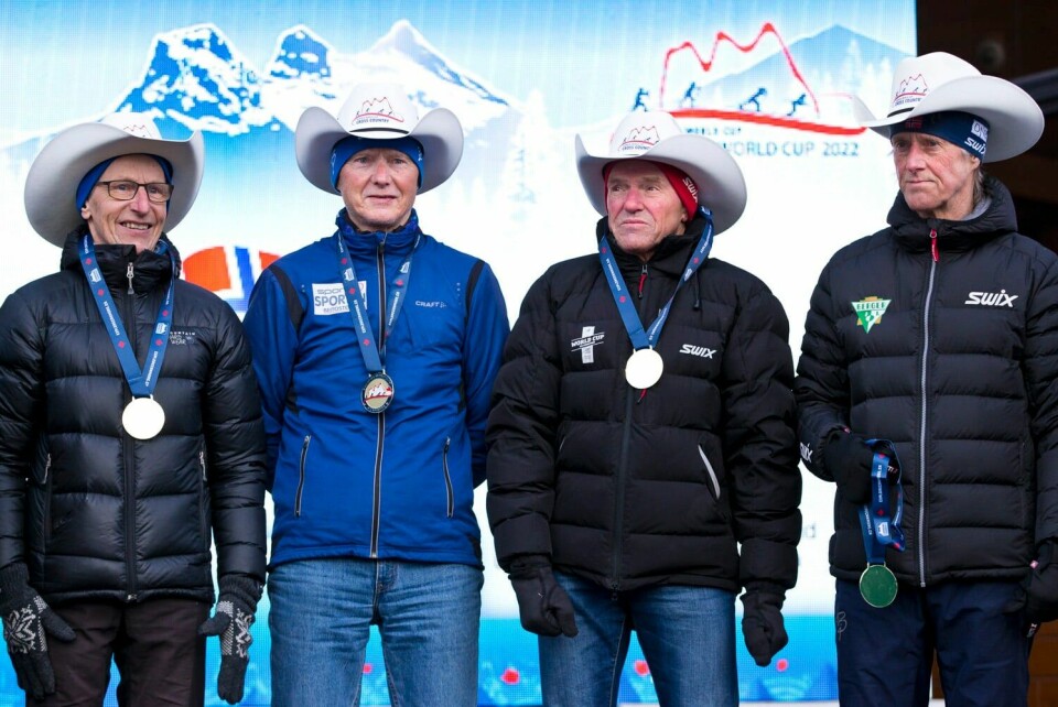 Kvartetten (fra v.) Einar Vikingstad, Erik Johansen, Olaf Knai og Hans Petter Gulbrandsen tok stafettgull i klasse M8. (Foto fra Masters World Cup sin facebookside) Kvartetten (fra v.) Einar Vikingstad, Erik Johansen, Olaf Knai og Hans Petter Gulbrandsen tok stafettgull i klasse M8. (Foto fra Masters World Cup sin facebookside)