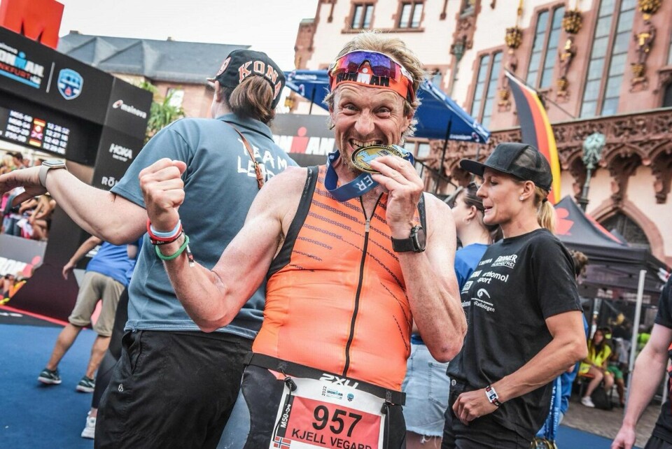 Kjell Vegard Opheim etter å ha fullført sin 3. Ironman i Frankfurt i 2022. (Foto: Privat) Kjell Vegard Opheim etter p ha fullført sin 3. Ironman i Frankfurt i 2022. (Foto: Privat)