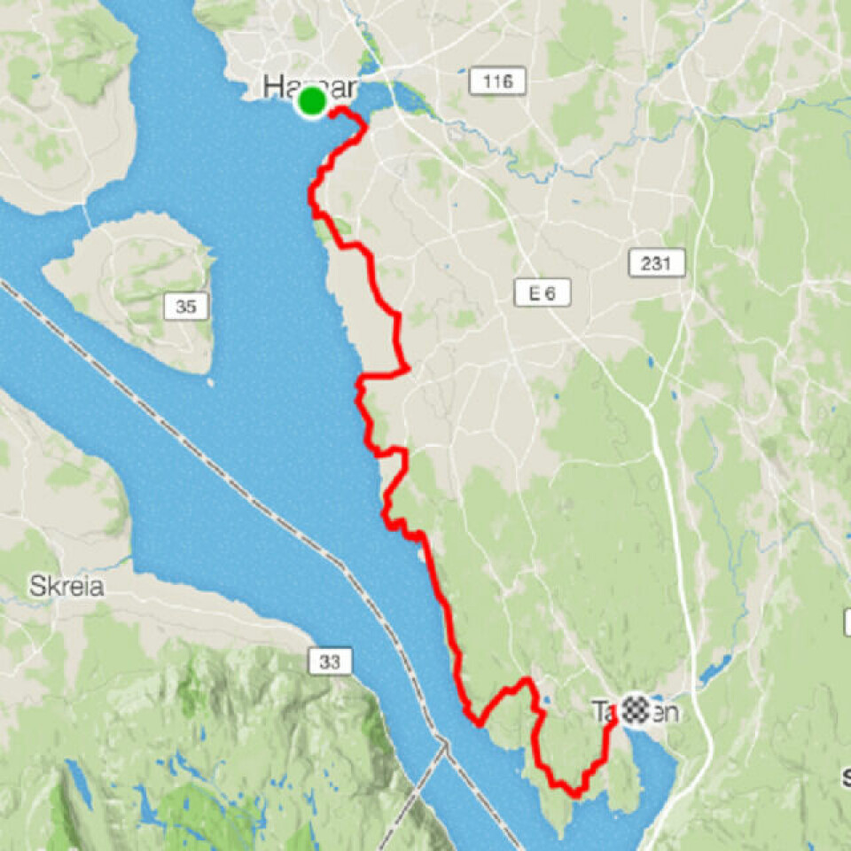 God vårstemning i Bèrghem vintermaraton langs Mjøsa L¢ypekart.png
