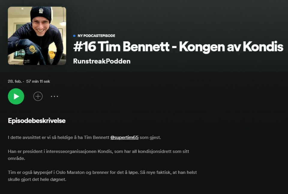 RunstreakPodden har et 57 minutter langt intervju med Kondis-president Tim Bennett. RunstreakPodden har et 57 minutter langt intervju med Kondis-president Tim Bennett.