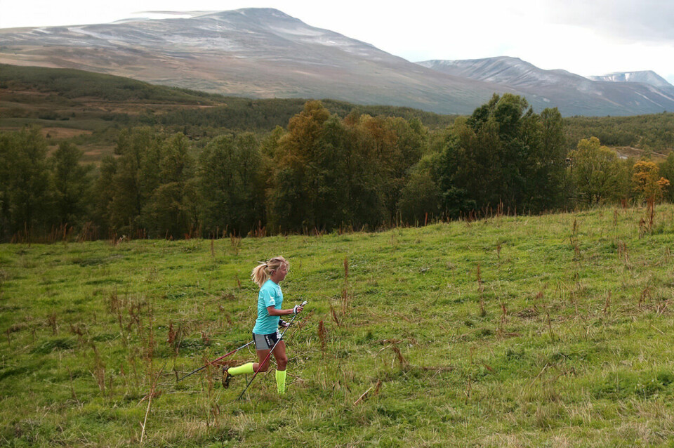 Elghufs: Lange steg er viktigere enn høy frekvens når en trener elghufs. Her er Astrid Øyre Slind i godt driv. (Foto: Marianne Røhme) Elghufs: Lange steg er viktigere enn høy frekvens når en trener elghufs. Foto: Marianne Røhme