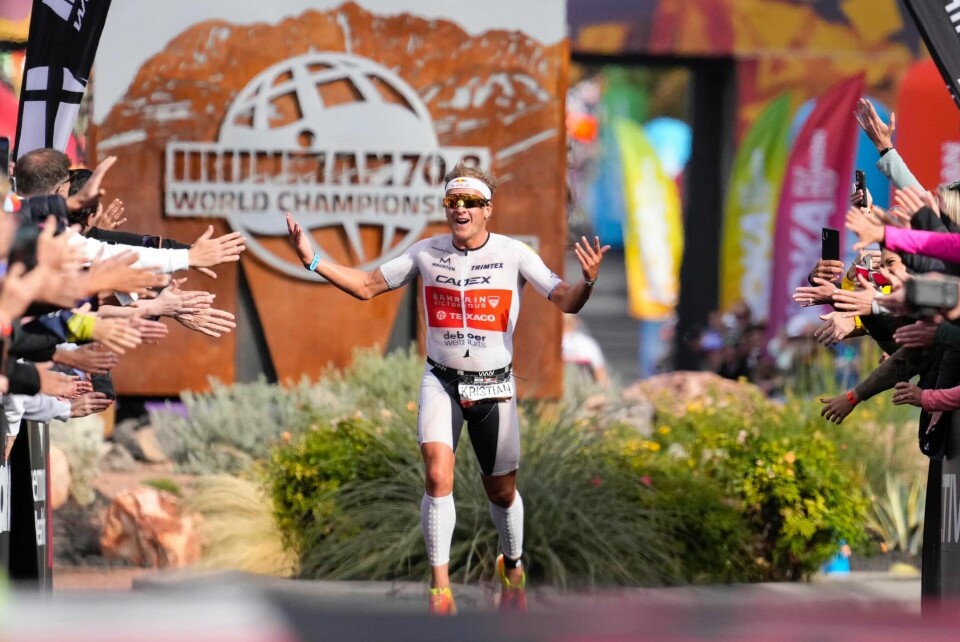 Kristian Blumenfeldt til topps i Ironman 70.3 World Championship Kristian Blummenfelt på oppløpet.jpg