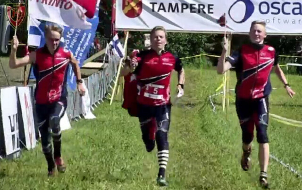Norge vant stafetten i junior-VM i orientering i Finland VMjr_stafettherrer