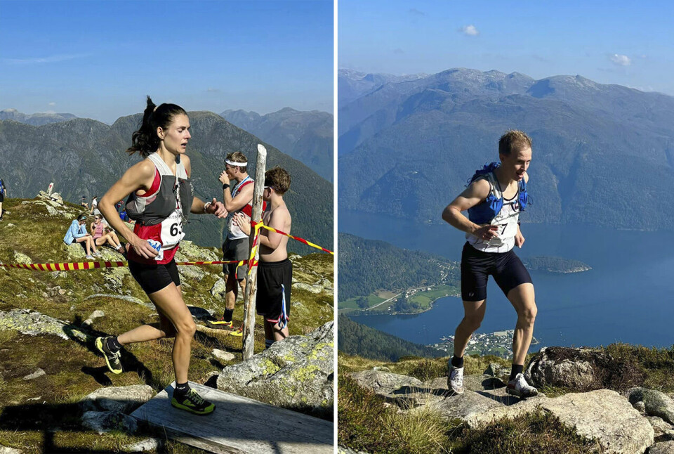 Jeanette Haugsbø og Øyvind Heiberg Sundby klatra dei 972 høgdemetrane frå Balestrand sentrum til Raudmelen aller fortast. (Foto: Christian Prestegaard) Jeanette Haugsbø og Øyvind Heiberg Sundby klatra dei 972 høgdemetrane frå Balestrand sentrum til Raudmelen aller fortast. (Foto: Christian Prestegaard)