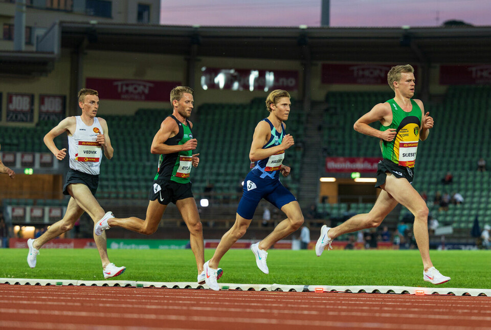 Sigurd Ruud Skjeseth i front på 5000 m under Night of Highlights på Bislett i fjor sommer. (Foto: Bjørn Johannessen) Sigurd Ruud Skjeseth i front på 5000 m under Night of Highlights på Bislett i fjor sommer. (Foto: Bjørn Johannessen)