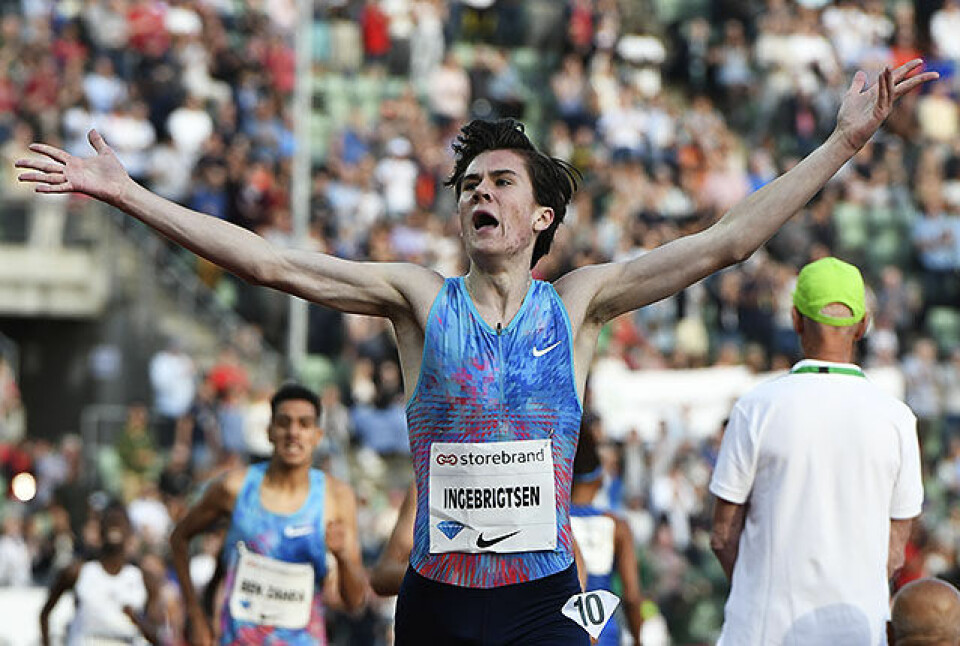 Et av de store høydepunkta under årets Bislett Games var seieren og aldersrekorden til Jakob Ingebrigtsen på 1 engelsk mile. (Foto: Bjørn Johannessen) Et av de store høydepunkta under årets Bislett Games var seieren og aldersrekorden til Jakob Ingebrigtsen på 1 engelsk mile. (Foto: Bjørn Johannessen)