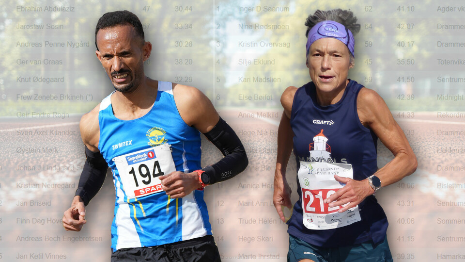 Ebrahim Abdulaziz og Inger Saanum topper veteranstatistikken på 10 km halvveis i 2025. (Foto: Henrik Kofoed Nilsen / Einar Børve) Ebrahim Abdulaziz og Inger Saanum topper veteranstatistikken på 10 km halvveis i 2025. (Foto: Henrik Kofoed / Einar Børve)