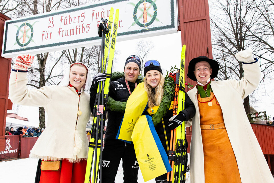 Vasaloppets vinnere 2024, Torleif Syrstad og Emilie Fleten. (Foto: Daniel Eriksson/Bildbyrån) Vasaloppets vinnere 2024, Tomas Syrstad og Emilie Fleten. (Foto: Daniel Eriksson/Bildbyrån)