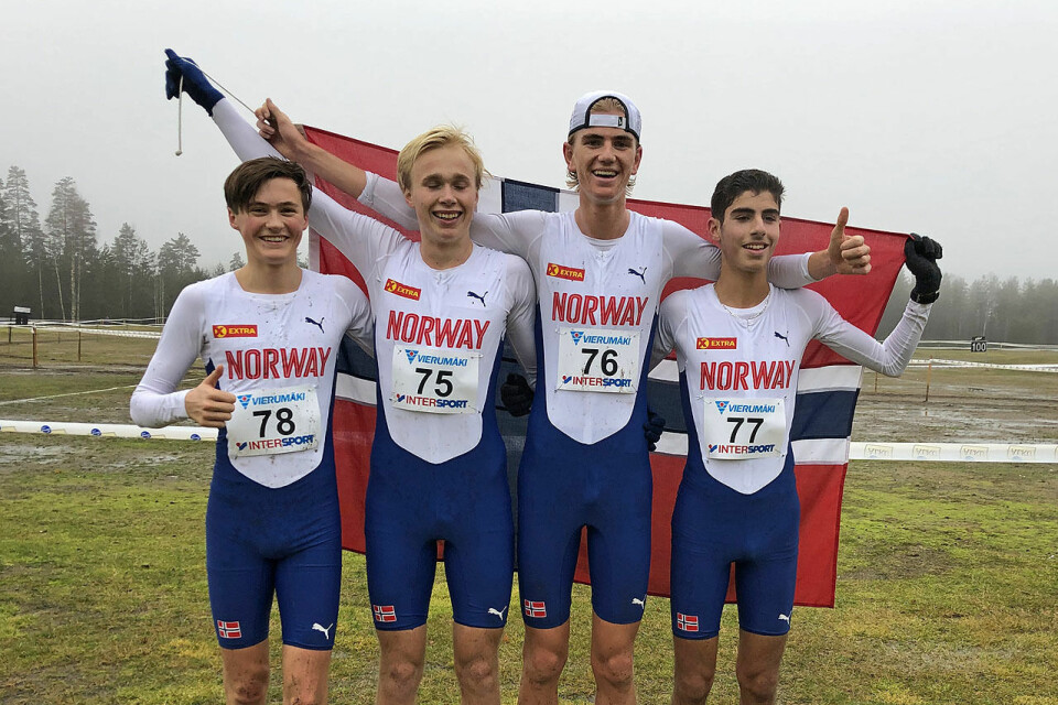 Det norske juniorlaget som vant lagkonkurransen: Magnus Tuv Myhre, Håkon Stavik, Jonatan Vedvik og Ibrahim Buras. (Foto:Fredrik Vedvik) Det norske juniorlaget som vant lagkonkurransen: Magnus Tuv Myhre, Håkon Stavik, Jonatan Vedvik og Ibrahim Buras. (Foto:Fredrik Vedvik)