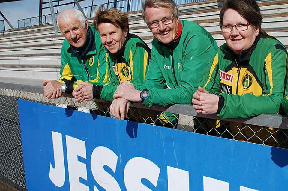 En hyllest til alle løpskarusellers mor ”Jessheim – midt i Norge” er slagordet for de som nå skal gjenskape Norgesløpet, anført av disse fire sentrale skikkelsene. Fra venstre: Nils Kristen Wiig, Agneta Roth, Ivar Egeberg og Bodil Anthi Svinø