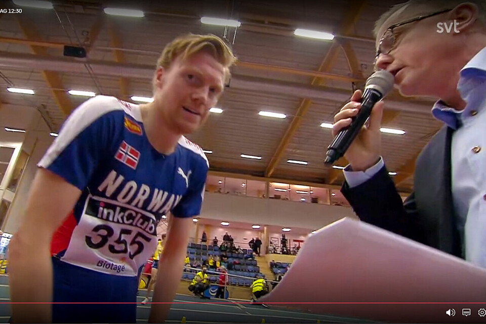 Seiersintervjuet til Mats Hauge etter 1500 meter i Nordenkampen (Foto: skjermprint streaming) Seiersintervjuet til Mats Hauge etter 1500 meter i Nordenkampen (Foto: skjermprint streaming)