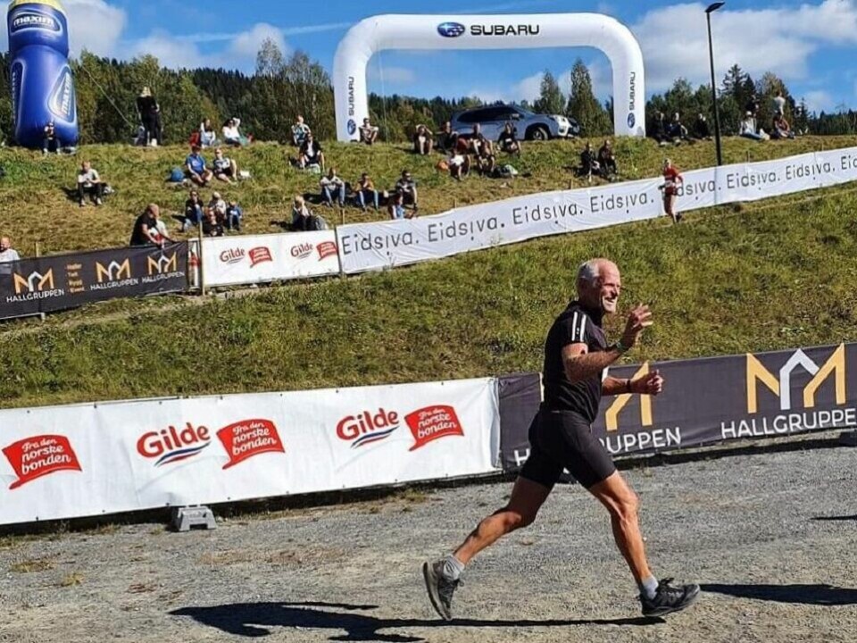 Arne Heimdal mot mål ved Håkons Hall i Birkebeinerløpet 2021. (Foto: Ingunn Heimdal) Arne Heimdal mot mål ved Håkons Hall i Birkebeinerløpet i 20121. Foto: Ingunn Heimdal)
