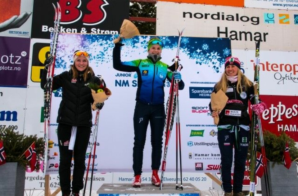 Seierspallen i K18: Tiril Liverud Knudsen (1. plass), Katrine Seim (2. plass) og Martine Engebretsen (3. plass). (Foto: Gro Ellegaard) Seierspallen i K18: Tiril Liverud Knudsen (1. plass), Katrine Seim (2. plass) og Martine Engebretsen (3. plass). (Foto: Gro Ellegaard)